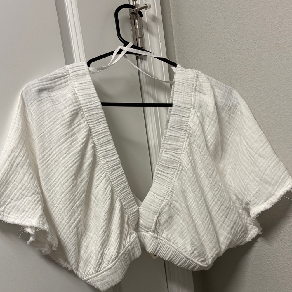 Aerie White Textured V-Neck Blouse